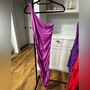 Fuchsia Ruched Midi Dress